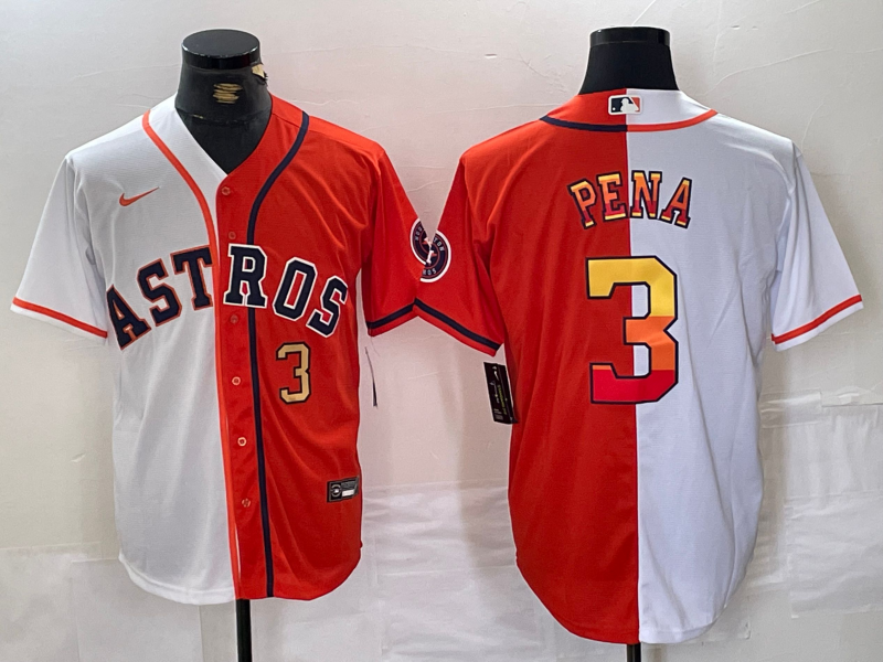 Men's Houston Astros #3 Jeremy Pena Number White Orange Split Stitched Baseball Jersey
