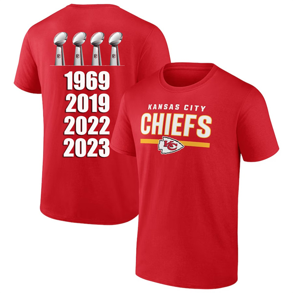 Men's Kansas City Chiefs 4 Champions Red 2024 Fan Limited T-Shirt