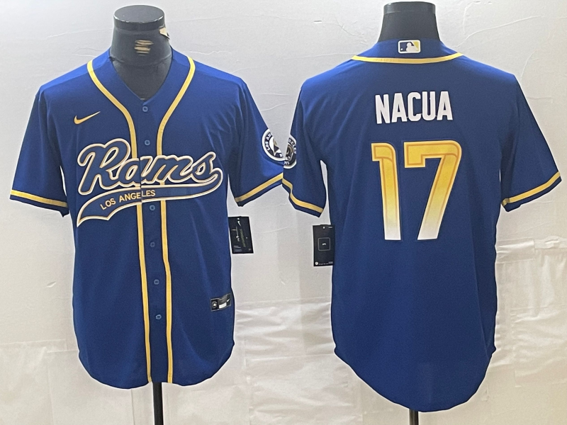 Men's Los Angeles Rams #17 Puka Nacua Royal With Patch Cool Base Stitched Baseball Jersey