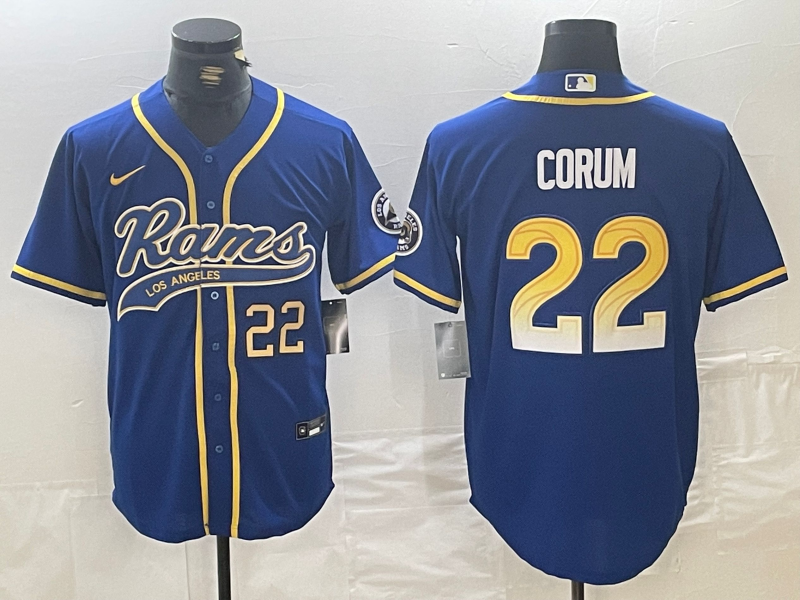Men's Los Angeles Rams #22 Blake Corum Number Royal Cool Base Stitched Baseball Jersey