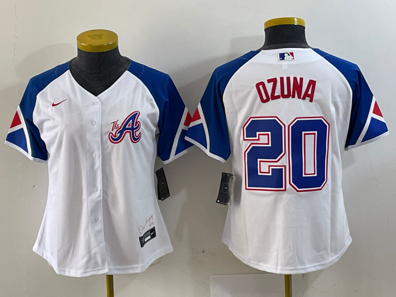 Youth Atlanta Braves #20 Marcell Ozuna Number White 2023 City Connect Cool Base Stitched Jersey