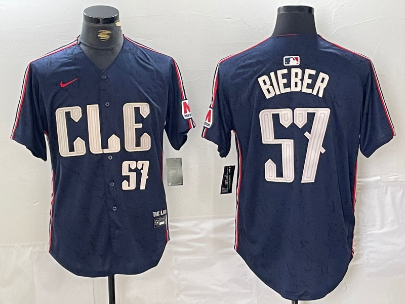 Men's Cleveland Guardians #22 Shane Bieber Number Navy 2024 City Connect Limited Stitched Jersey