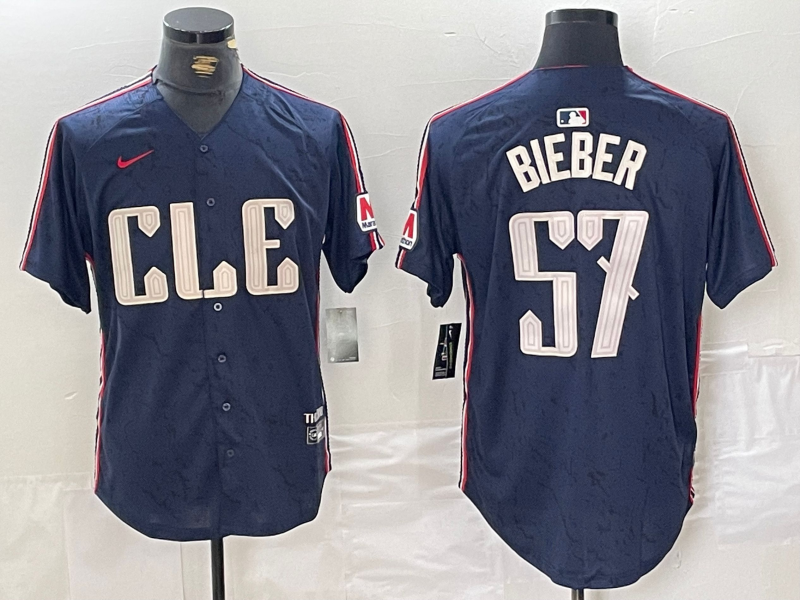 Men's Cleveland Guardians #22 Shane Bieber Navy 2024 City Connect Limited Stitched Jersey