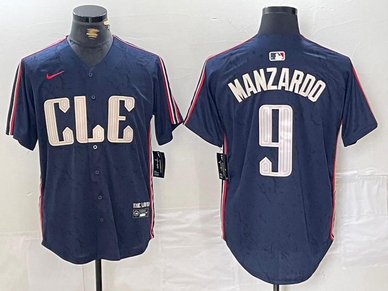 Men's Cleveland Guardians #9 Kyle Manzardo Navy 2024 City Connect Limited Stitched Jersey