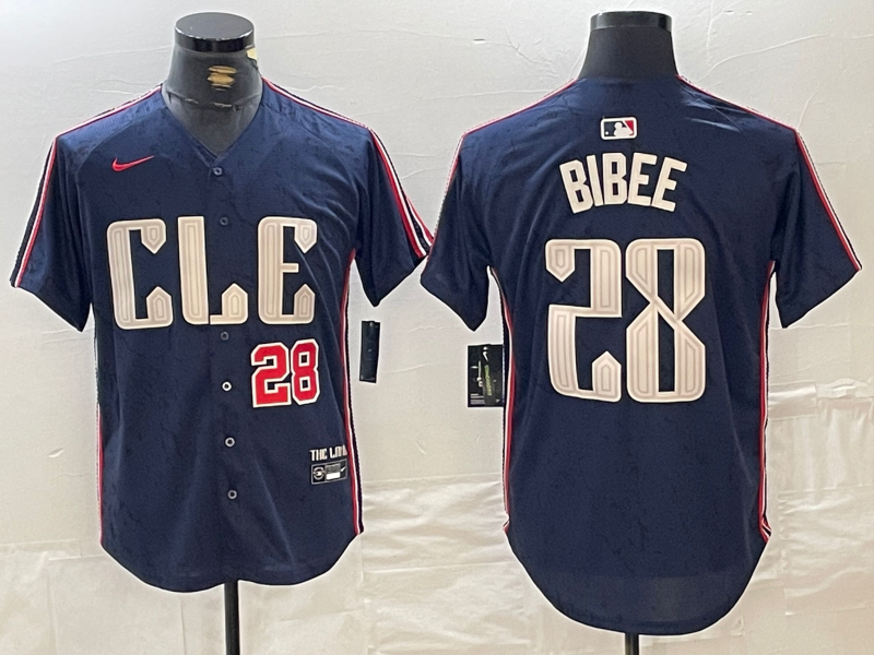 Men's Cleveland Guardians #28 Tanner Bibee Number Navy 2024 City Connect Limited Stitched Jersey