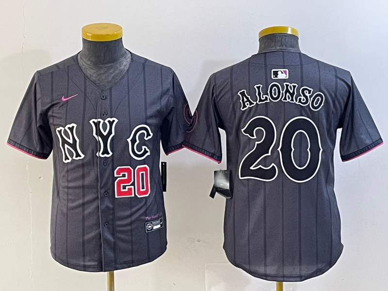Youth New York Mets #20 Pete Alonso Number Grey 2024 City Connect Cool Base Stitched Jerseys