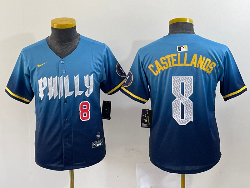 Women's Philadelphia Phillies #8 Nick Castellanos Blue 2024 City Connect Limited Stitched Jerseys
