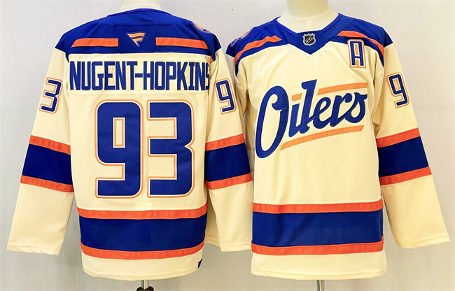 Men's Edmonton Oilers #93 Ryan Nugent-Hopkins Light Beige 2025 Alternate With A Patch Stitched Hockey Jersey