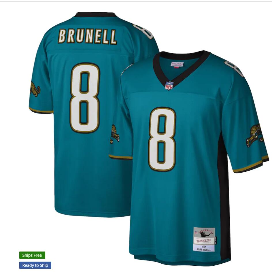 Men's Jacksonville Jaguars #8 Mark Brunell 1997 Mitchell & Ness Teal NFL Throwback Football Jersey