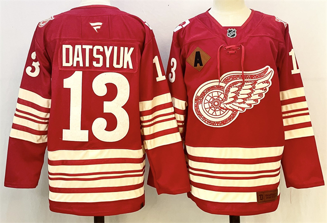 Men's Detroit Red Wings #13 Pavel Datsyuk Red 2025-26 With A Patch Centennial Premium Stitched Hockey Jersey