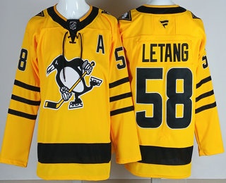 Men's Pittsburgh Penguins #58 Kris Letang Yellow Alternate Authentic Jersey