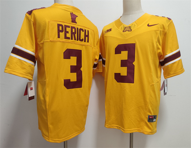Men's Minnesota Golden Gophers #3 Koi Perich Yellow F.U.S.E. Stitched Jersey