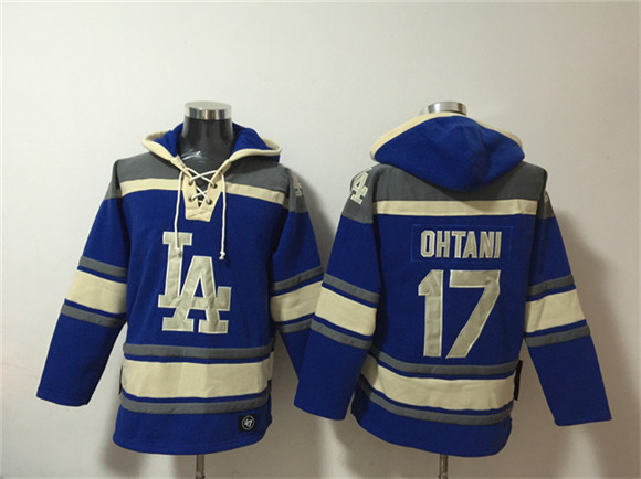 Men's Los Angeles Dodgers #17 Shohei Ohtani Blue Ageless Must-Have Lace-Up Pullover Hoodie
