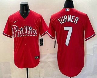 Men's Philadelphia Phillies #7 Trea Turner Red Cool Base Stitched Jersey