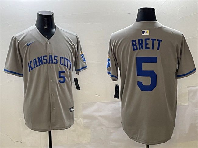 Men's Kansas City Royals #5 George Brett Gray 2024 Away Limited Stitched Baseball Jersey