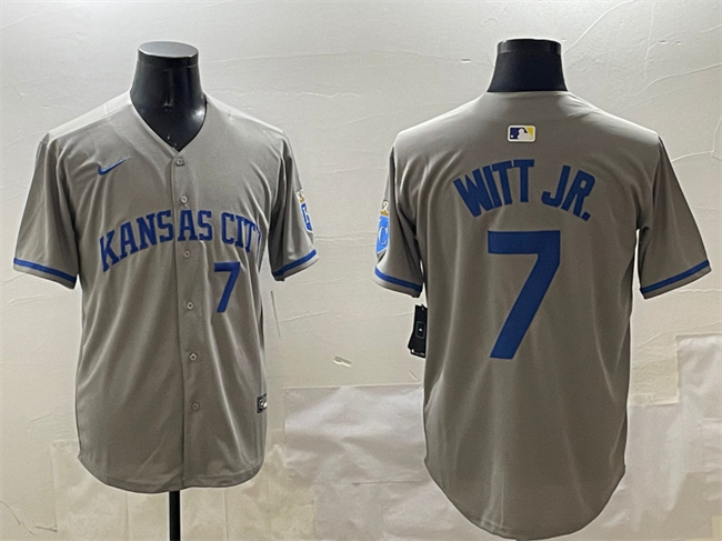 Men's Kansas City Royals #7 Bobby Witt Jr. Gray 2024 Away Limited Stitched Baseball Jersey