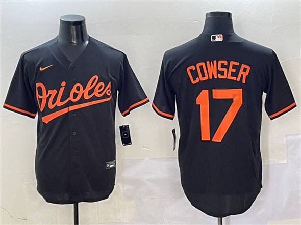 Men's Baltimore Orioles #17 Colton Cowser Black Cool Base Stitched Jersey