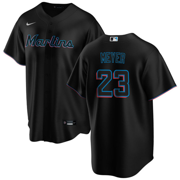 Men's Miami Marlins #23 Max Meyer Black Cool Base Stitched Baseball Jersey