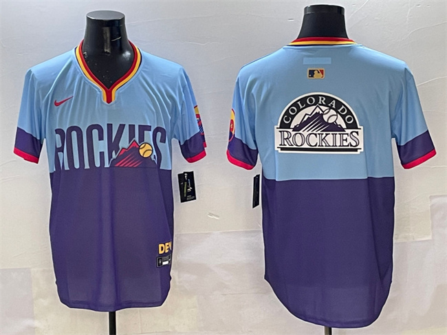 Men's Colorado Rockies Team Big Logo Purple Light Blue 2025 City Connect Limited Stitched Baseball Jersey
