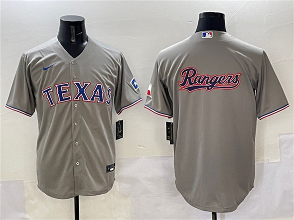 Men's Texas Rangers Team Big Logo Gray With Patch Cool Base Stitched Baseball Jersey