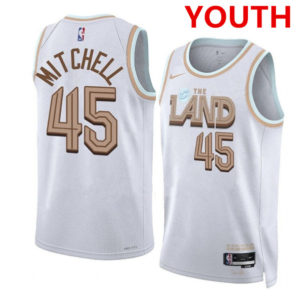 Youth Cleveland Cavaliers #45 Donovan Mitchell White City Edition Stitched Jersey