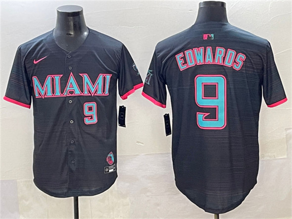 Men's Miami Marlins #9 Xavier Edwards Black 2025 City Connect Limited Stitched Jersey