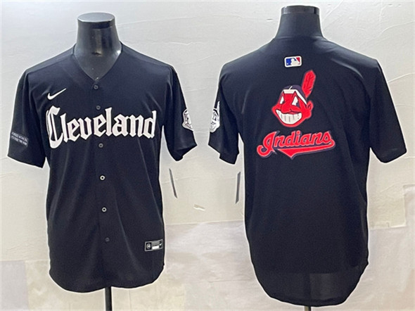 Men's Cleveland Guardians Team Big Logo Black Gothic Vapor Premier Limited Stitched Baseball Jersey