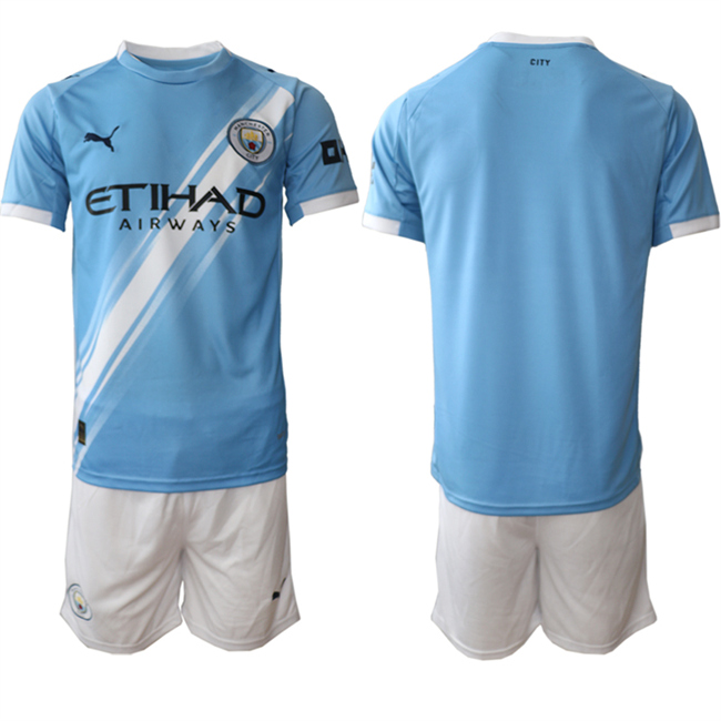 Men's Manchester City Custom 2025 Light Blue Home Soccer Jersey Suit