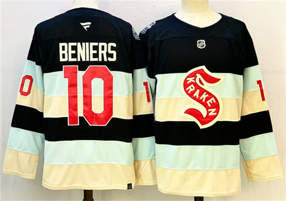 Men's Seattle Kraken #10 Matty Beniers Deep Sea Blue Winter Classic Stitched Hockey Jersey