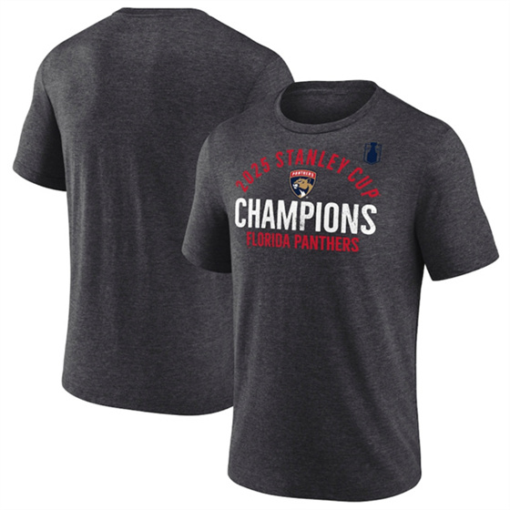 Men's Florida Panthers Heather Charcoal 2025 Stanley Cup Champions Rush Tri-Blend T-Shirt