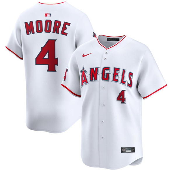 Men's Los Angeles Angels #4 Christian Moore White Home Limited Stitched Baseball Jersey