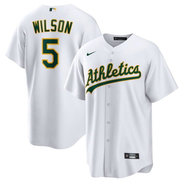 Men's Oakland Athletics #5 Jacob Wilson White Cool Base Stitched Jersey