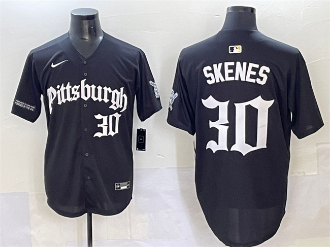 Men's Pittsburgh Pirates #30 Paul Skenes Black 'Gothic Steel City Edition' Vapor Limited Stitched Baseball Jersey
