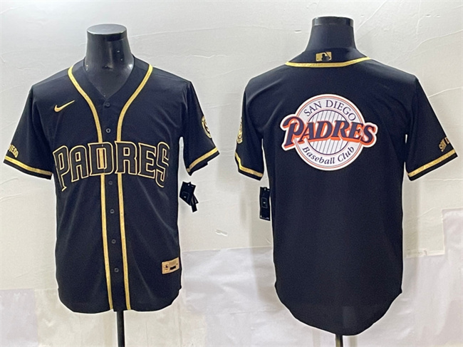 Men's San Diego Padres Team Big Logo Black Gold Stitched Baseball Jersey