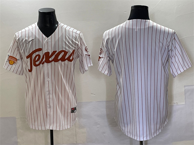 Men's Texas Longhorns Blank White Pinstripe 2025 Softball National Champions & SEC Patch Stitched Jersey
