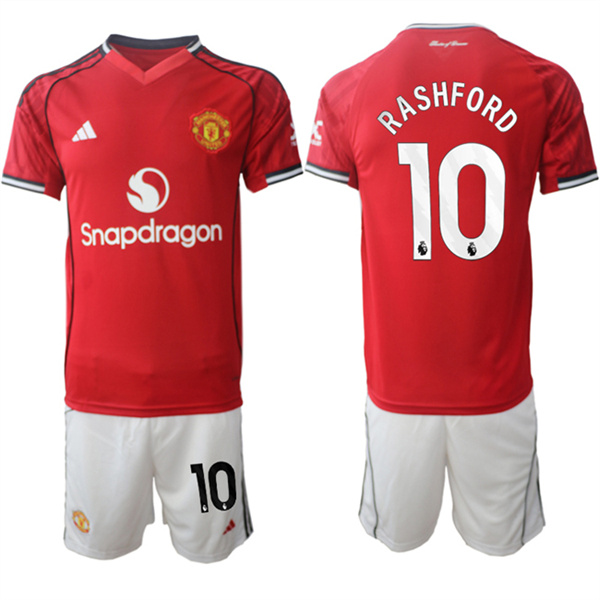 Men's Manchester United #10 Marcus Rashford 2025-26 Red Home Soccer Jersey Suit
