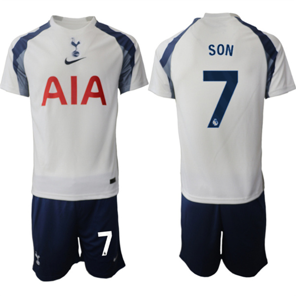 Men's Tottenham Hotspur #7 Son Heung-min 2025-26 White Home Soccer Jersey Suit