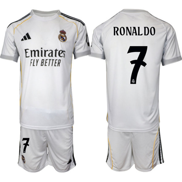 Youth Real Madrid #7 Ronaldo 25-26 White Home Soccer Jersey Suit