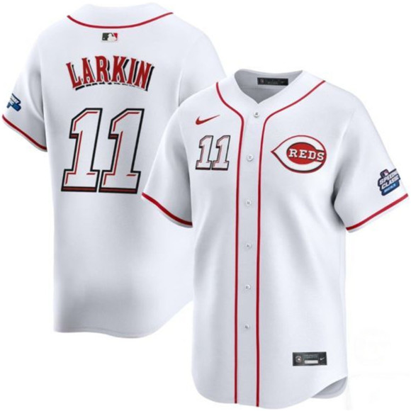 Men's Cincinnati Reds #11 Barry Larkin White 2025 Speedway Classic Home Limited Stitched Baseball Jersey