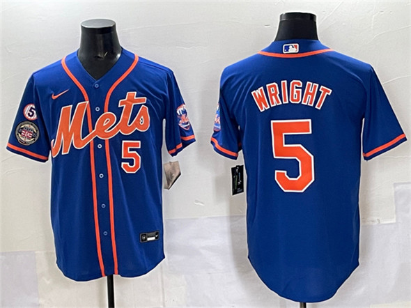 Men's New York Mets #5 David Wright Blue With Patch Cool Base Stitched Baseball Jersey