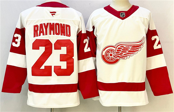 Men's Detroit Red Wings #23 Lucas Raymond White 2024-25 Stitched Jersey