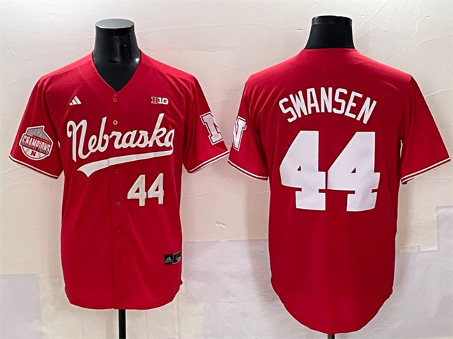 Men's Nebraska Huskers #44 Gabe Swansen Red Back 2 Back Champions Patch Vapor Premier Limited Stitched Jersey