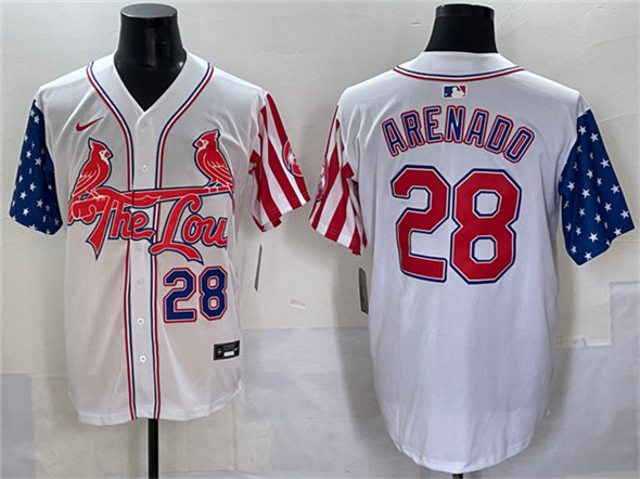 Men's St. Louis Cardinals #28 Nolan Arenado White Independence Day Vapor Premier Limited Stitched Baseball Jersey