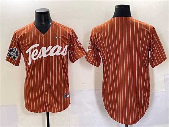 Men's Texas Longhorns Blank Orange Pinstripe 2025 World Series & SEC Patch Stitched Jersey