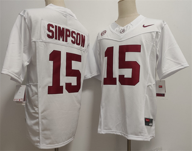 Men's Alabama Crimson Tide #15 Ty Simpson White F.U.S.E. Stitched Football Jersey