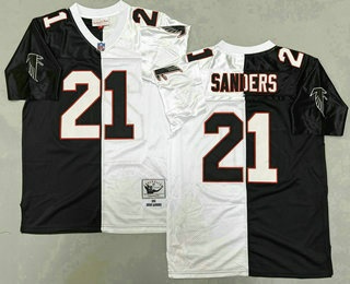 Men's Atlanta Falcons #21 Deion Sanders Black White Split 1992 Throwback Jersey