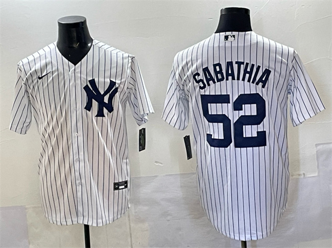 Men's New York Yankees #52 C.C. Sabathia White Cool Base Stitched Jersey