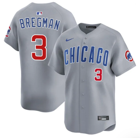 Men's Chicago Cubs #3 Alex Bregman Gray 2026 Limited Stitched Baseball Jersey