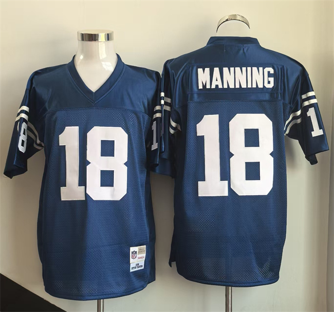 Men's Indianapolis Colts #18 Peyton Manning Blue Throwback Stitched Football Jersey