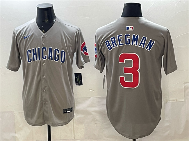 Men's Chicago Cubs #3 Alex Bregman Grey Limited Stitched Baseball Jersey